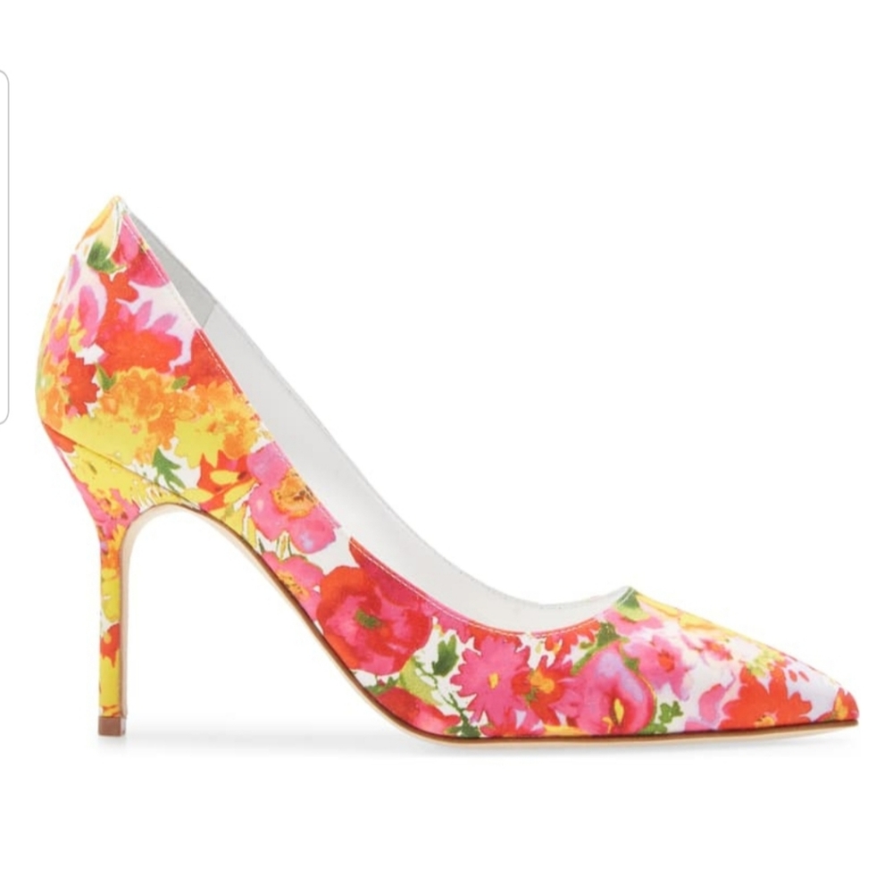Rare Gorgeous Floral Manolo Blahnik BB Pointed Toe Pump